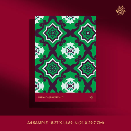 Funky green retro tiled wallpaper sample.