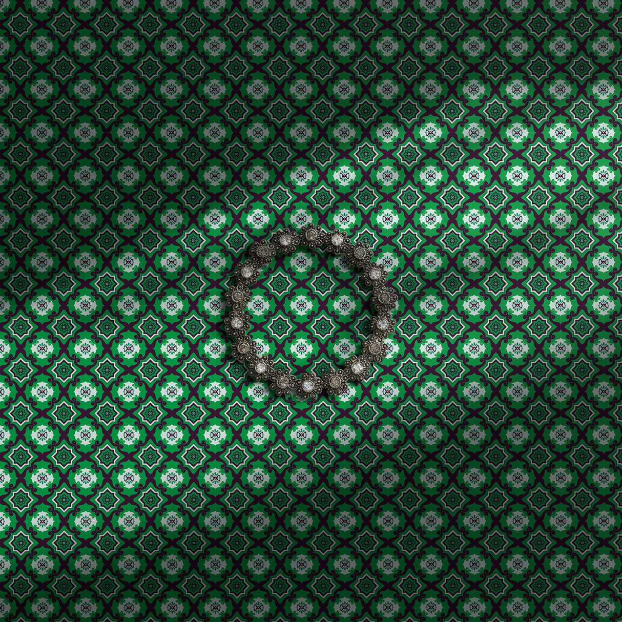 Funky green geometrical tiled wallpaper.