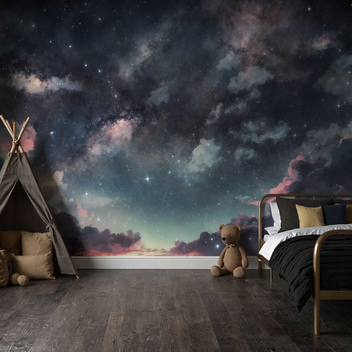 Blue Celestial Star Landscape Wallpaper Mural {Sunset Galaxy} Wallpaper Mural Sckribbles