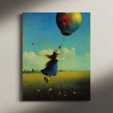 Colorful Whimsical Wall Art Canvas {Girl with Balloon V5} Canvas Wall Art Sckribbles   