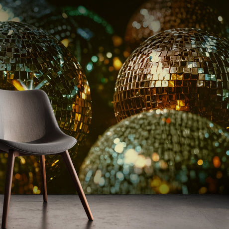 Cool Retro Funky Disco Ball Wallpaper Mural {Moody Mirrorball} Wallpaper Mural Sckribbles