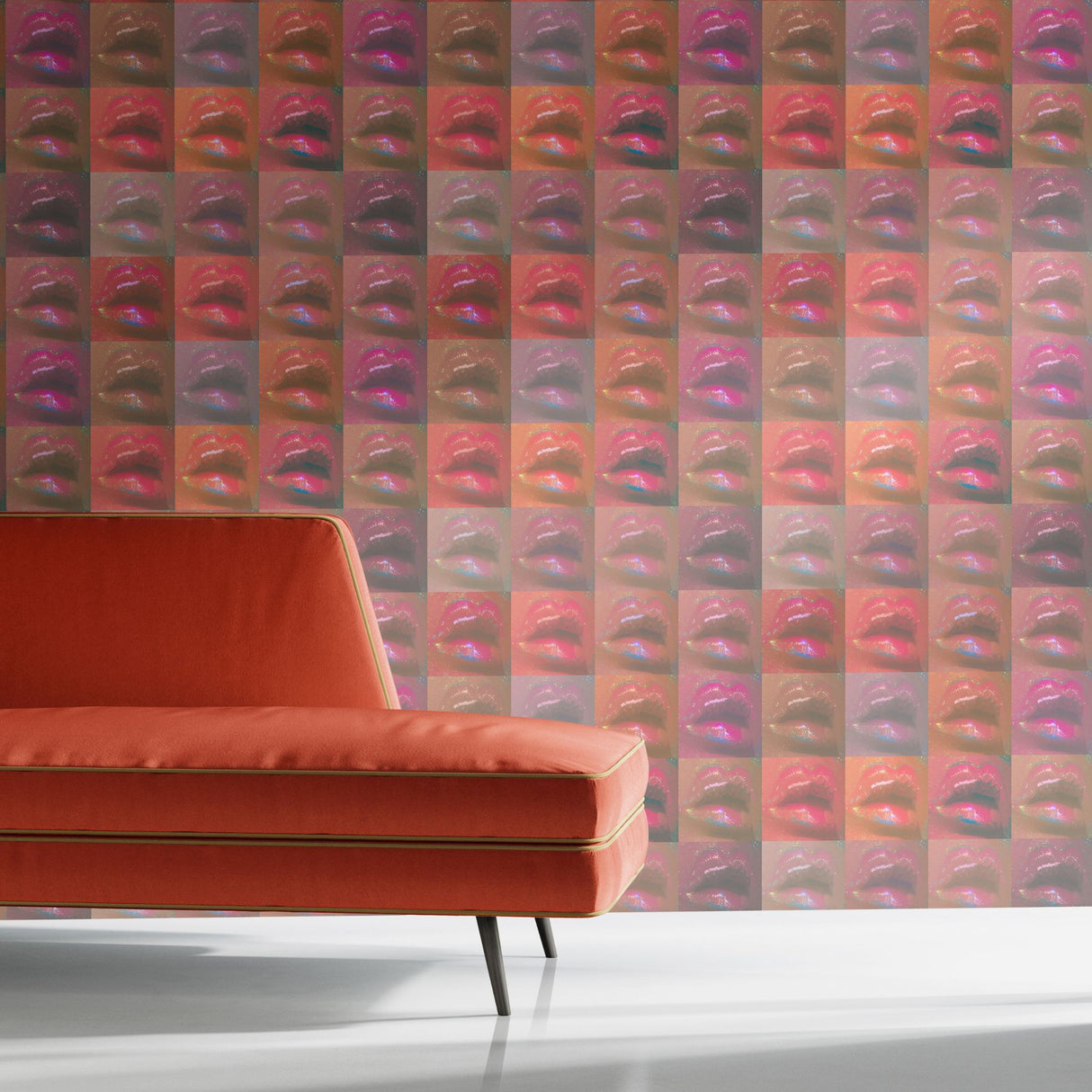 Bright Maximalist Funky Retro Glitter Wallpaper {Disco Lips} Wallpaper Sckribbles   