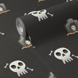 Dark Gray Halloween Skull & Grave Wallpaper {Midnight Bones} Wallpaper Sckribbles   