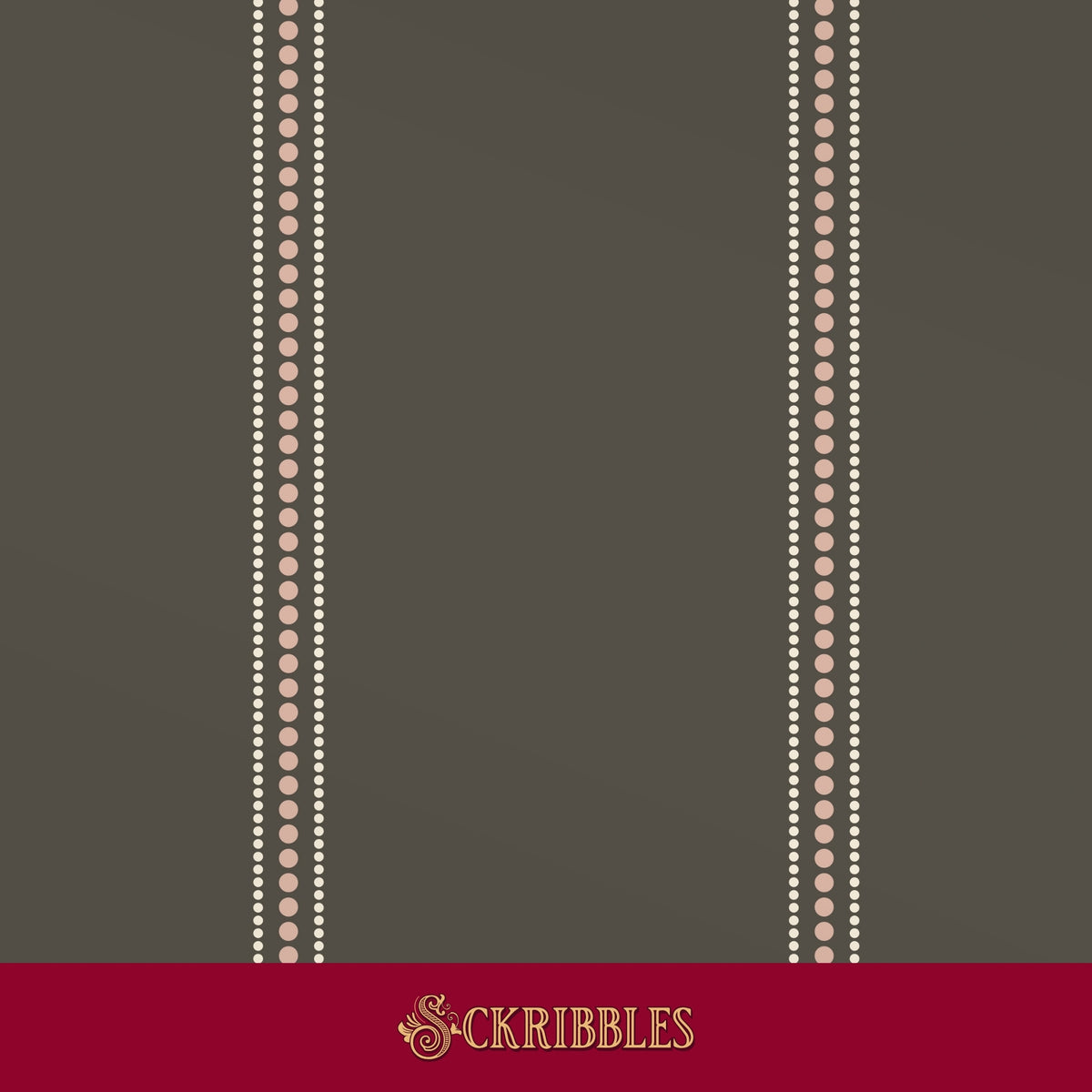 Gray wallpaper with pink and white spotted stripes.