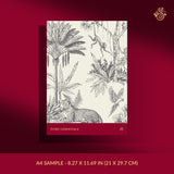 Gray and white tropical palm tree toile wallpaper sample.