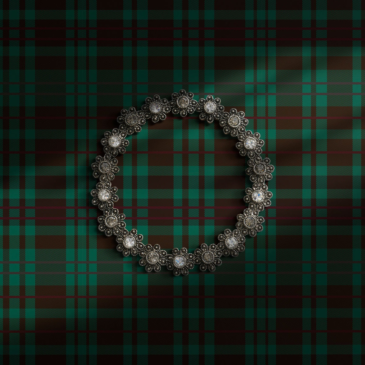 Green plaid wallpaper.
