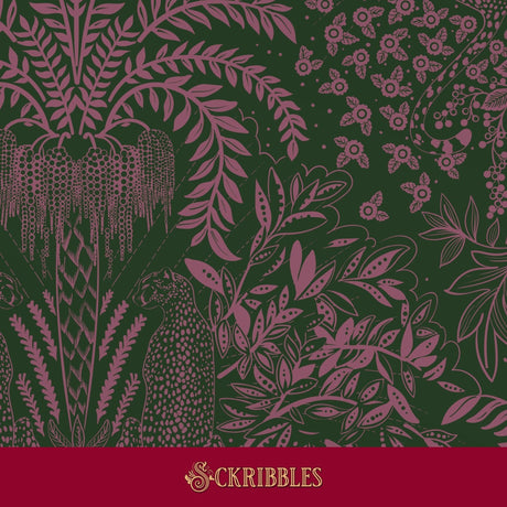 Green and pink jungle wallpaper.
