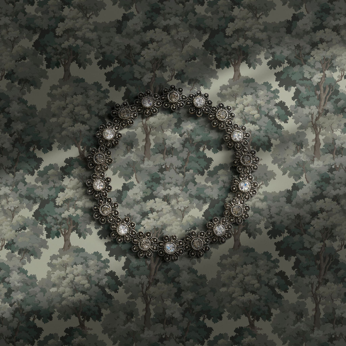 Green vintage forest wallpaper.