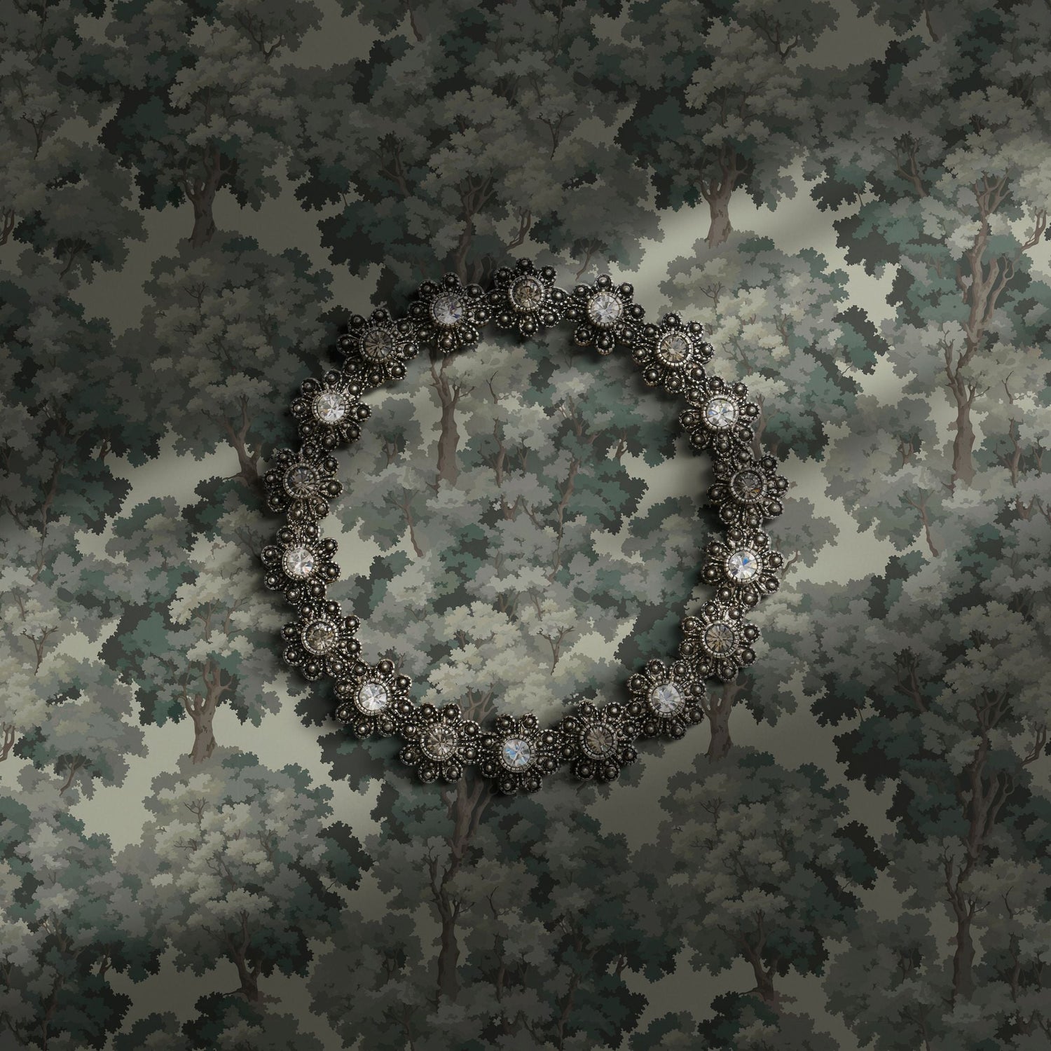 Green vintage forest wallpaper.