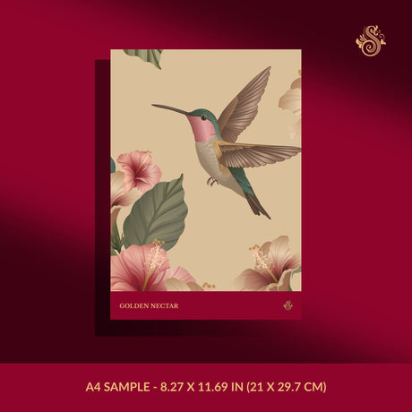 Whimsy & Bloom | Tropical Pastel Hibiscus & Hummingbird Wallpaper Wallpaper Sckribbles Signature - Premium Non-Woven A4 Sample - 8.27 × 11.69 in (21 × 29.7 cm) Golden Nectar