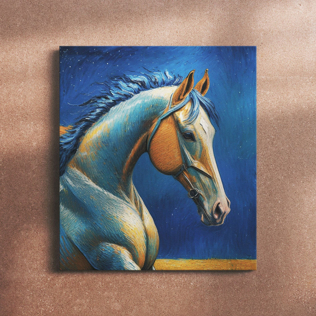 Horse Oil Painting in Blue & Orange Wall Art Canvas {Midnight Equine} Canvas Wall Art Sckribbles   