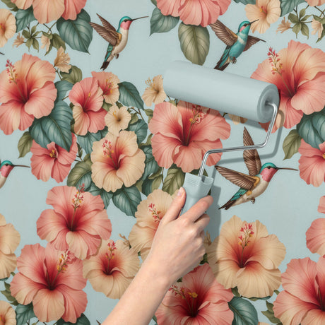 Pastel Hibiscus and Hummingbird Wallpaper {Whimsy & Bloom} Wallpaper Sckribbles   