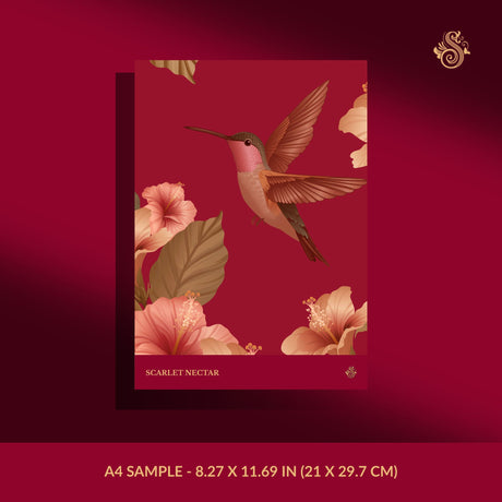 Whimsy & Bloom | Tropical Pastel Hibiscus & Hummingbird Wallpaper Wallpaper Sckribbles Signature - Premium Non-Woven A4 Sample - 8.27 × 11.69 in (21 × 29.7 cm) Scarlet Nectar