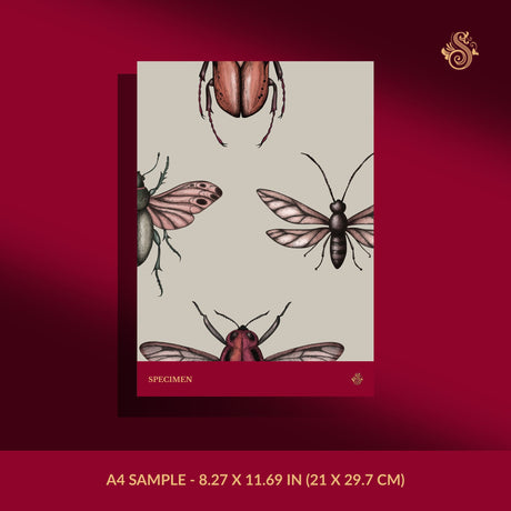 Bug Motif | Fun Eccentric Vintage Insect Wallpaper Wallpaper Sckribbles Signature - Premium Non-Woven A4 Sample - 8.27 × 11.69 in (21 × 29.7 cm) Specimen