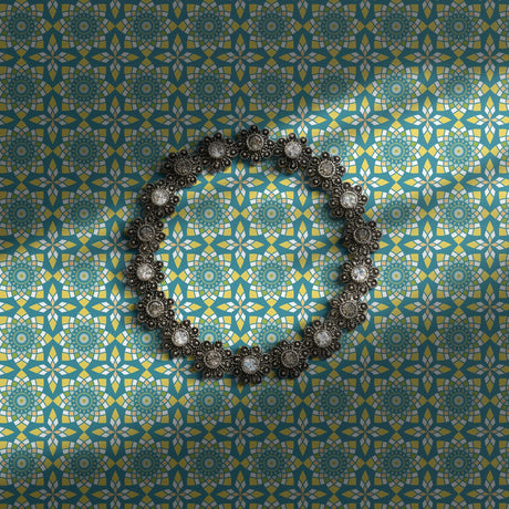 Jade green and yellow prism tiled wallpaper.