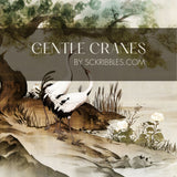 Gentle Cranes | Vintage Japanese Bird Wallpaper Mural Wallpaper Mural Sckribbles