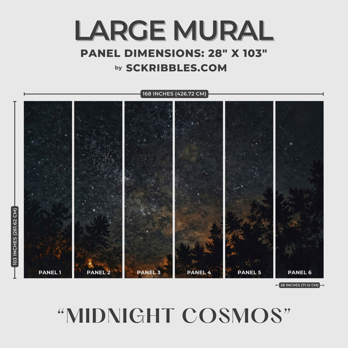 Dark Celestial Star Landscape Wallpaper Mural {Midnight Cosmos} Wallpaper Mural Sckribbles