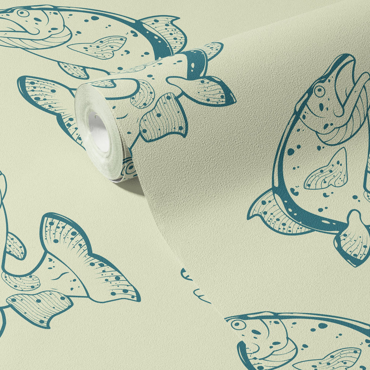 Fun Green & Cream Vintage Fish Wallpaper {Vintage Catch} Wallpaper Sckribbles