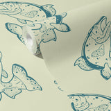 Fun Green & Cream Vintage Fish Wallpaper {Vintage Catch} Wallpaper Sckribbles