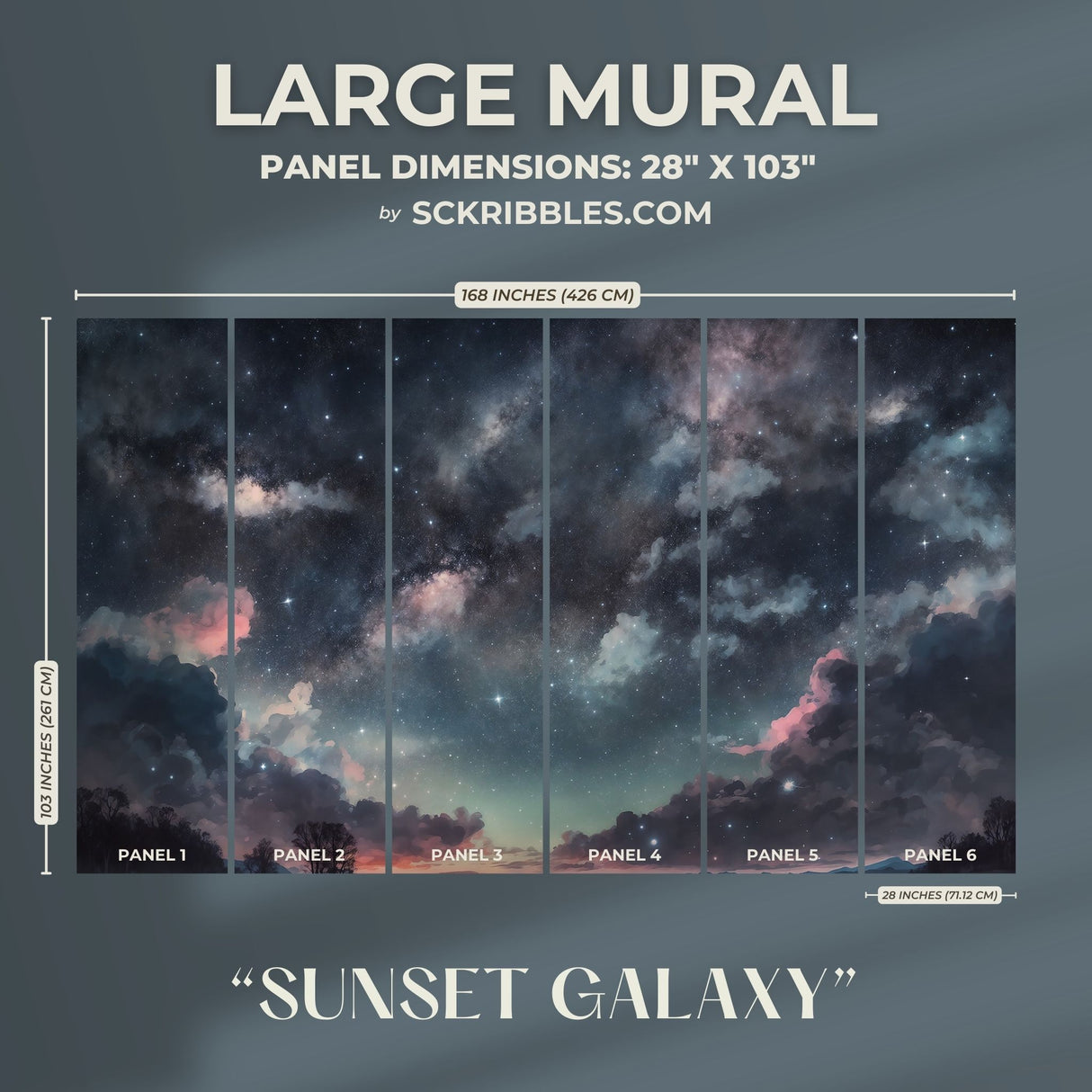 Blue Celestial Star Landscape Wallpaper Mural {Sunset Galaxy} Wallpaper Sckribbles   