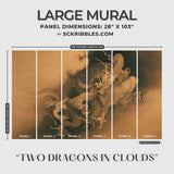 Moody Mythical Brown Japanese Wallpaper Mural {Two Dragons in Clouds} Wallpaper Mural Sckribbles