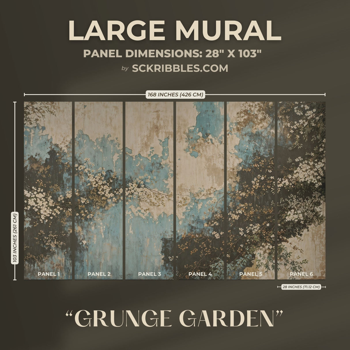 Grunge Weathered Rustic Floral Wallpaper Mural {Grunge Garden} Wallpaper Mural Sckribbles