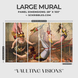 Vintage Circus Acrobats Whimsical Wallpaper Mural {Vaulting Visions} Wallpaper Mural Sckribbles Peel & Stick - (Budget) Large Room Mural - Full Set of Sheets (x6 Panels)