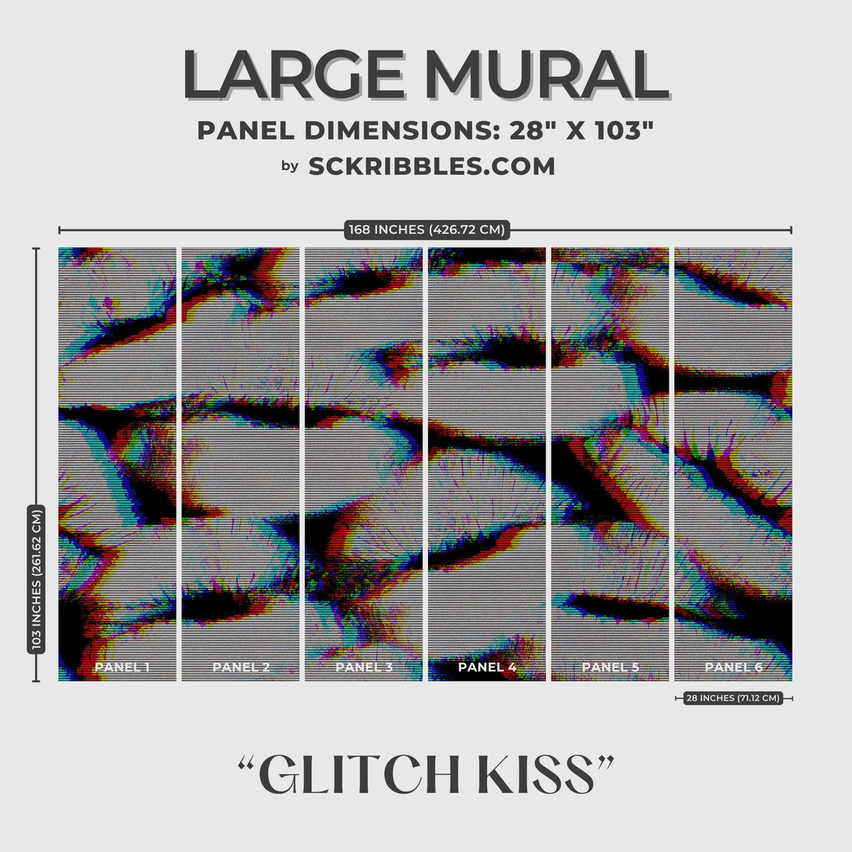 Cool Edgy Bold Lipstick Kisses Wallpaper Mural {Glitch Kiss} Wallpaper Mural Sckribbles Peel & Stick - (Budget) Large Room Mural - Full Set of Sheets (x6 Panels)