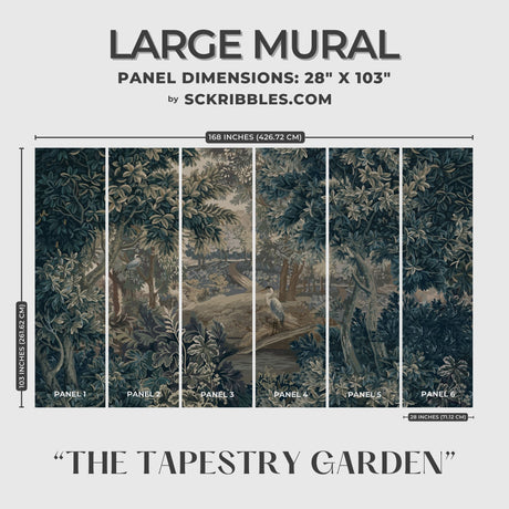 Vintage Scenic Botanical Trees Wallpaper Mural {The Tapestry Garden} Wallpaper Mural Sckribbles Traditional - (Non-Woven) Large Room Mural - Full Set of Sheets (x6 Panels)