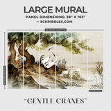 Gentle Cranes | Vintage Japanese Bird Wallpaper Mural Wallpaper Mural Sckribbles Traditional - (Non-Woven) Large Room Mural - Full Set of Sheets (x6 Panels)