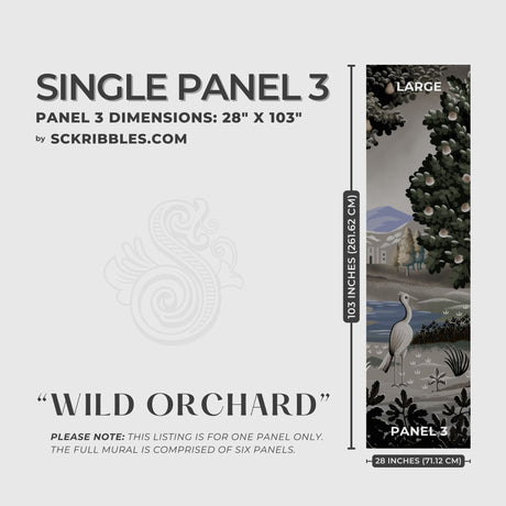 Moody Scenic Fruit Trees Landscape Wallpaper Mural {Wild Orchard} Wallpaper Mural Sckribbles Peel & Stick - (Budget) x1 Sheet for Large Room (Panel 3) - 28" W x 103" H / 71 cm x 261 cm
