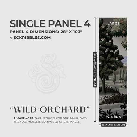 Moody Scenic Fruit Trees Landscape Wallpaper Mural {Wild Orchard} Wallpaper Mural Sckribbles Peel & Stick - (Budget) x1 Sheet for Large Room (Panel 4) - 28" W x 103" H / 71 cm x 261 cm