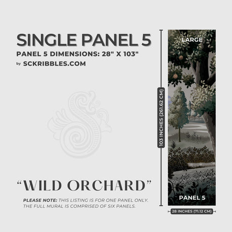 Moody Scenic Fruit Trees Landscape Wallpaper Mural {Wild Orchard} Wallpaper Mural Sckribbles Peel & Stick - (Budget) x1 Sheet for Large Room (Panel 5) - 28" W x 103" H / 71 cm x 261 cm