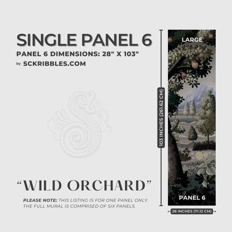 Moody Scenic Fruit Trees Landscape Wallpaper Mural {Wild Orchard} Wallpaper Mural Sckribbles Peel & Stick - (Budget) x1 Sheet for Large Room (Panel 6) - 28" W x 103" H / 71 cm x 261 cm