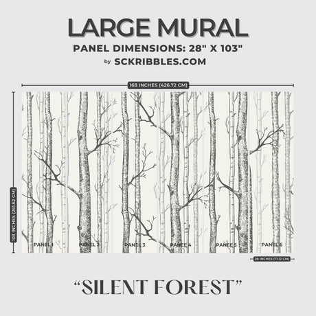 Scenic Landscape Birch Tree Wallpaper Mural {Silent Forest} Wallpaper Mural Sckribbles