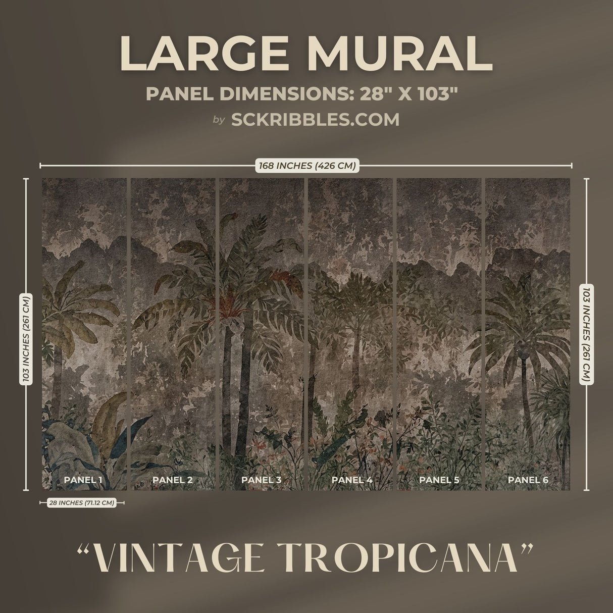 Neutral Weathered Tropical Palm Trees Wallpaper Mural {Vintage Tropicana} Wallpaper Mural Sckribbles