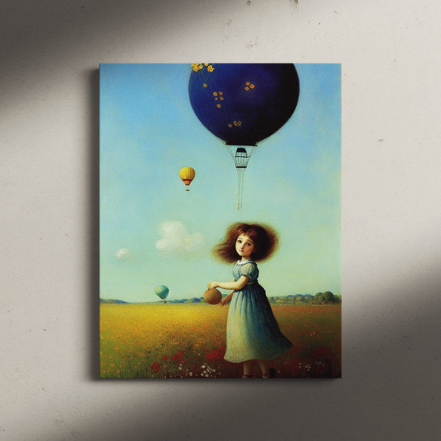 Whimsical Playful Wall Art Canvas {Girl with Balloon V3} Canvas Wall Art Sckribbles   