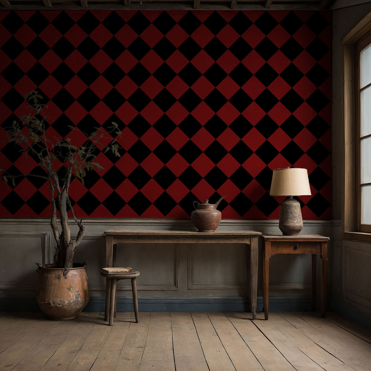 Classic Bold Maximalist Dramatic Checkered Wallpaper {Check Mate} Wallpaper Sckribbles