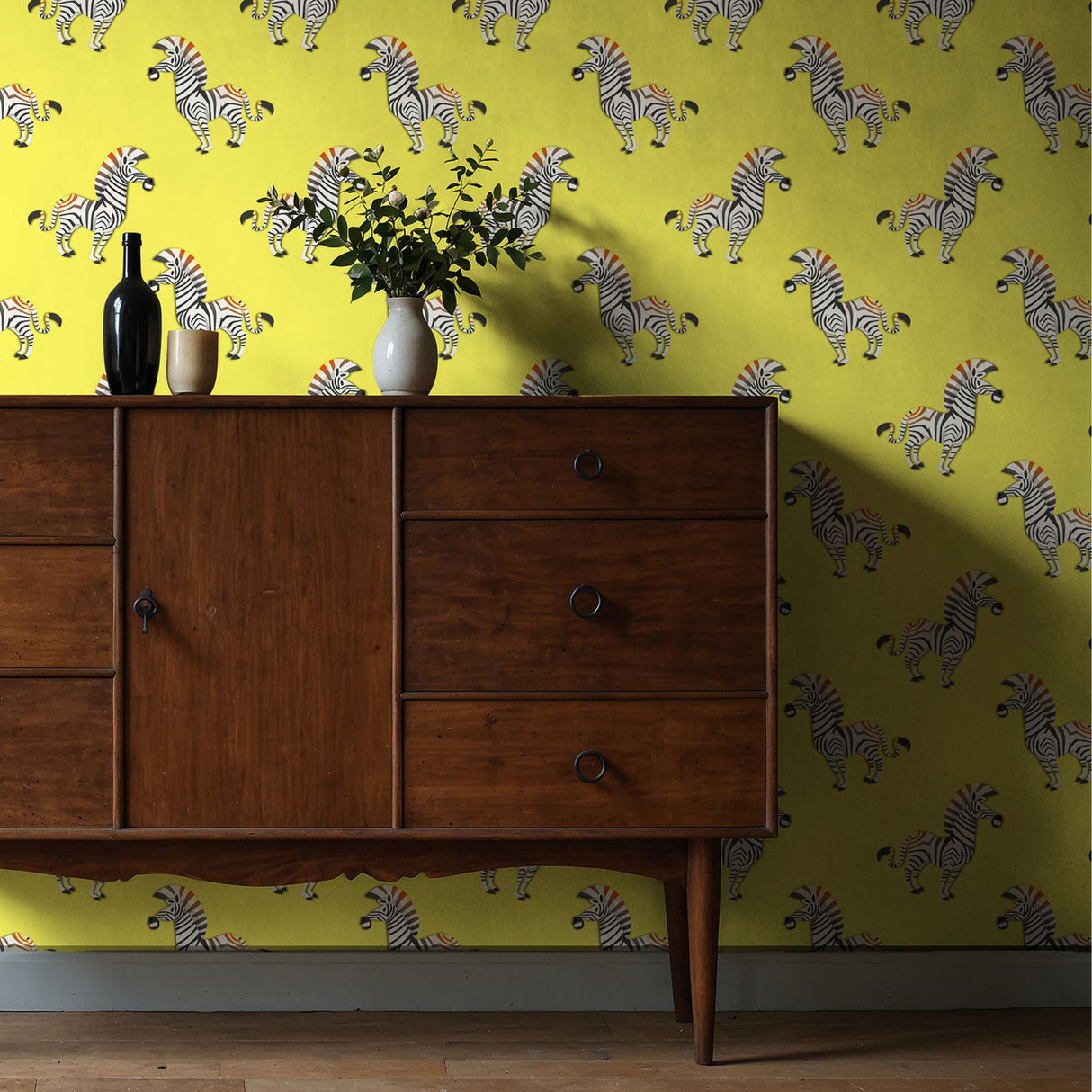 Bold Bright Yellow Maximalist Zebra Wallpaper {Tiny Trotters} Wallpaper Sckribbles   