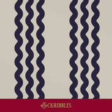 Minimalist beige and blue wavy striped wallpaper.