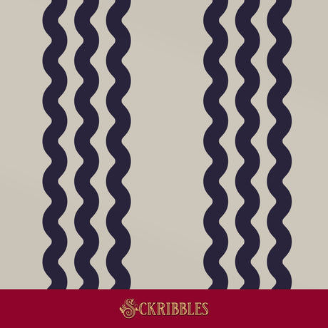 Minimalist beige and blue wavy striped wallpaper.