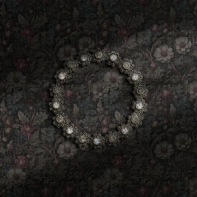 Moody gray dark academia floral wallpaper.