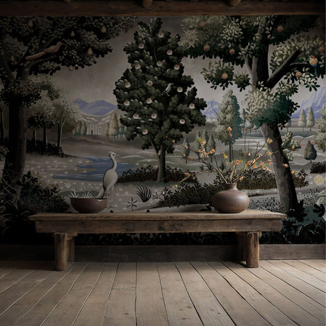 Moody Scenic Fruit Trees Landscape Wallpaper Mural {Wild Orchard} Wallpaper Mural Sckribbles