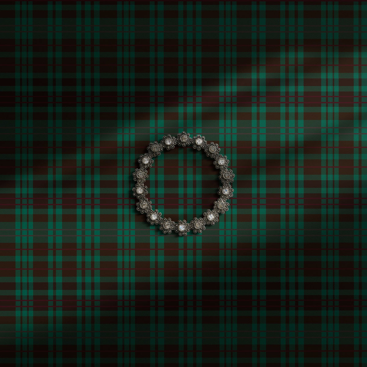Moody green plaid wallpaper.