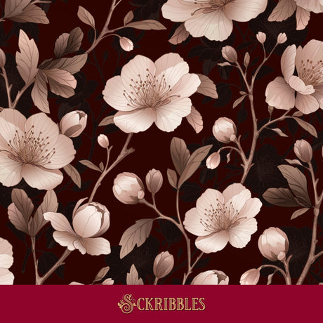 Moody pink and maroon floral cherry blossom wallpaper.