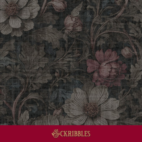 Moody vintage gray floral wallpaper.