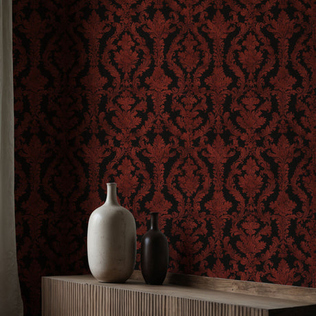 Moody Red and Black Damask Wallpaper {Crimson Noir} Wallpaper Sckribbles