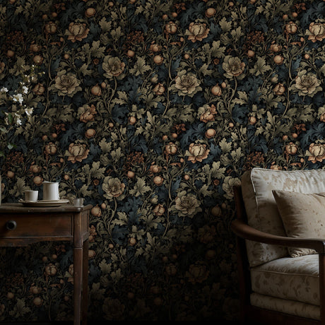 Dark Moody Floral Garden Wallpaper {Botanical Bliss} Wallpaper Sckribbles