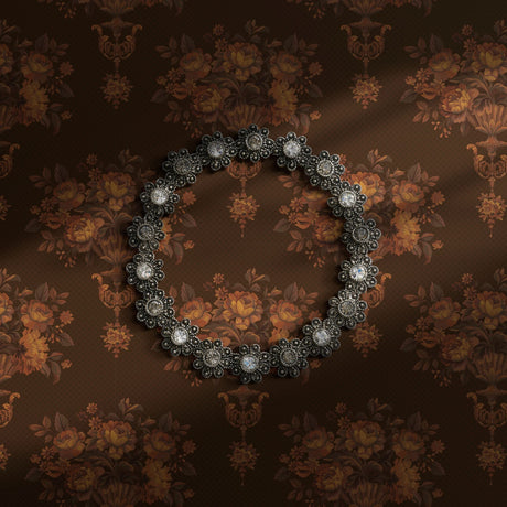 Moody warm brown floral wallpaper.