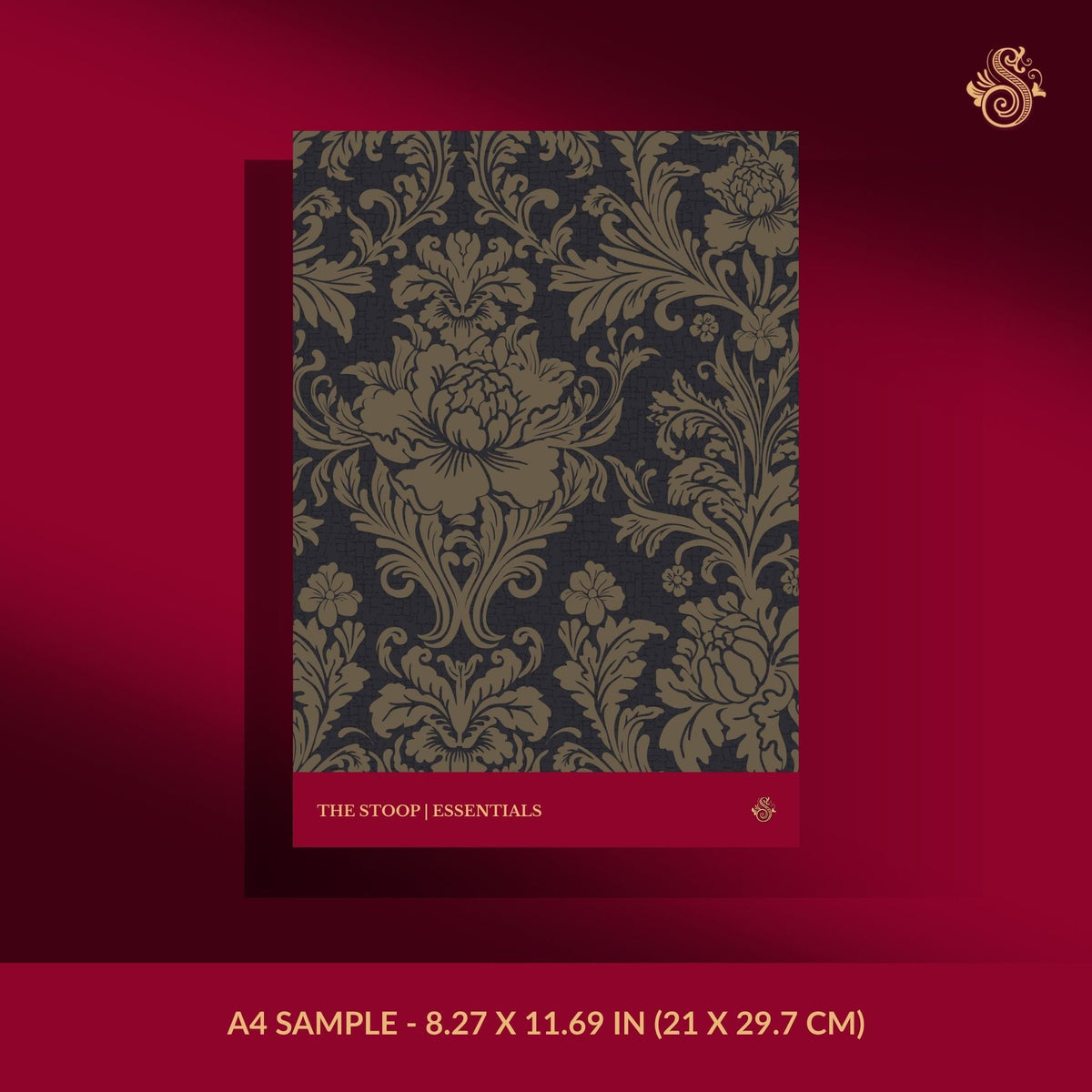 Moody damask wallpaper sample.